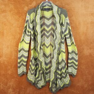 BCBG MAXAZRIA Womens Sweater Medium Green Cardigan Chevron Stripe Loose Knit